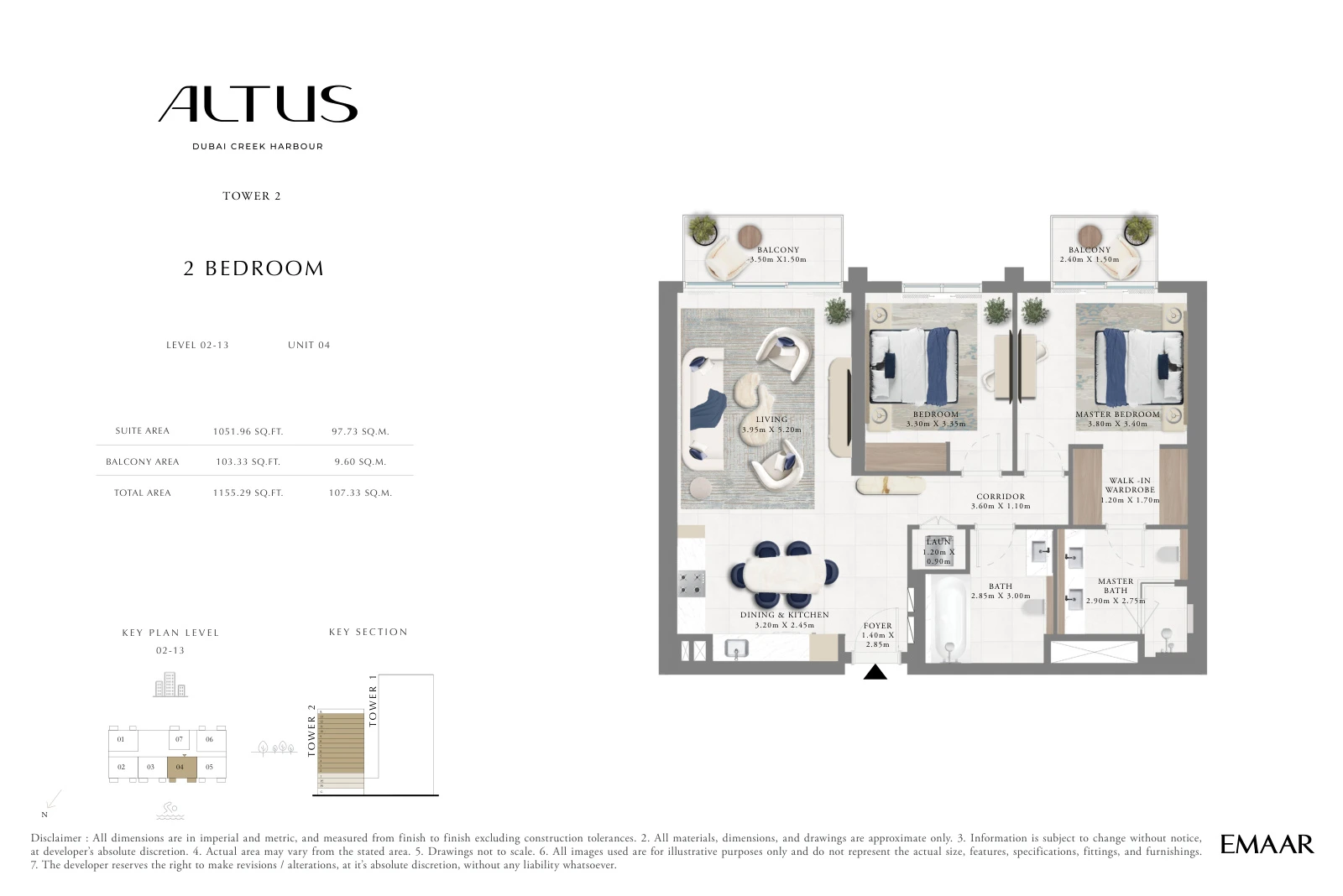 Floor plan for Levels 02-13, Unit 04