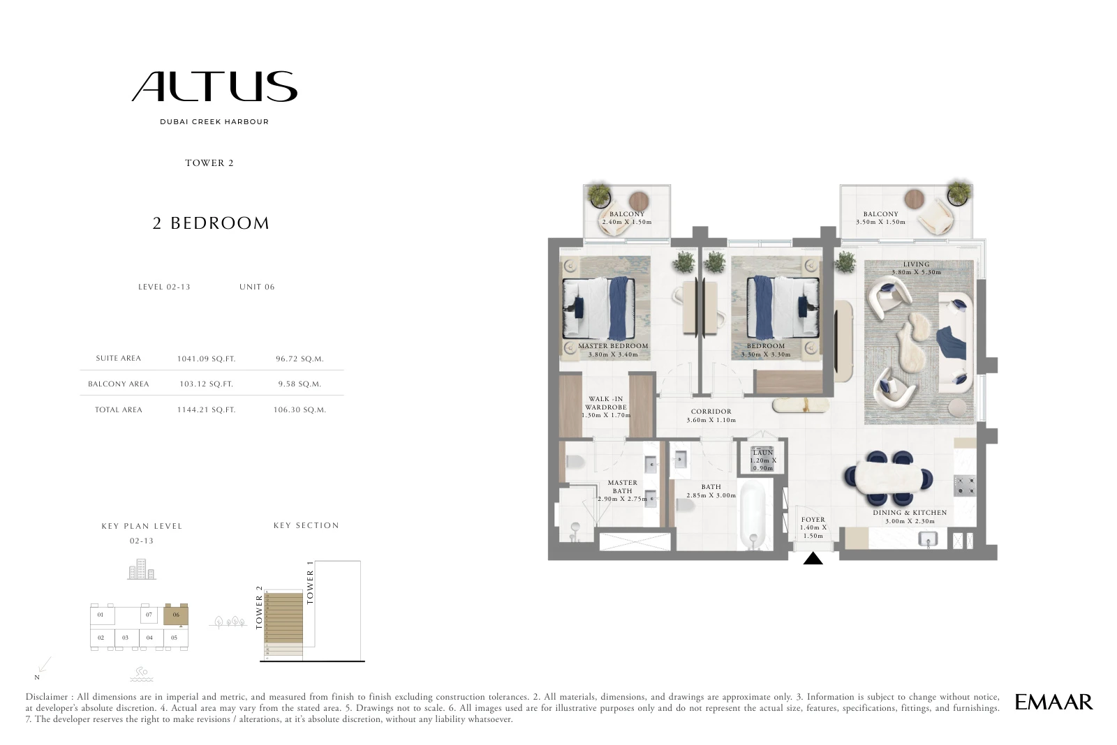 Floor plan for Levels 02-13, Unit 06