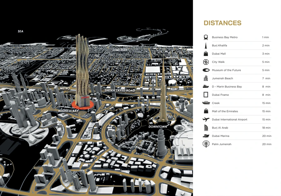 Bayz 101 location map with drive times to central Dubai landmarks