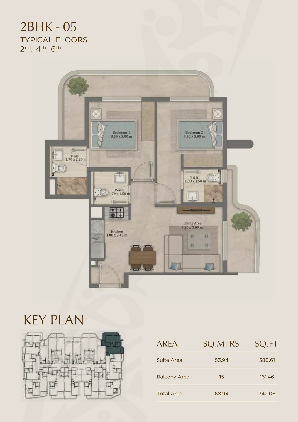 Floor plan for 05 (Floors 2, 4 & 6)