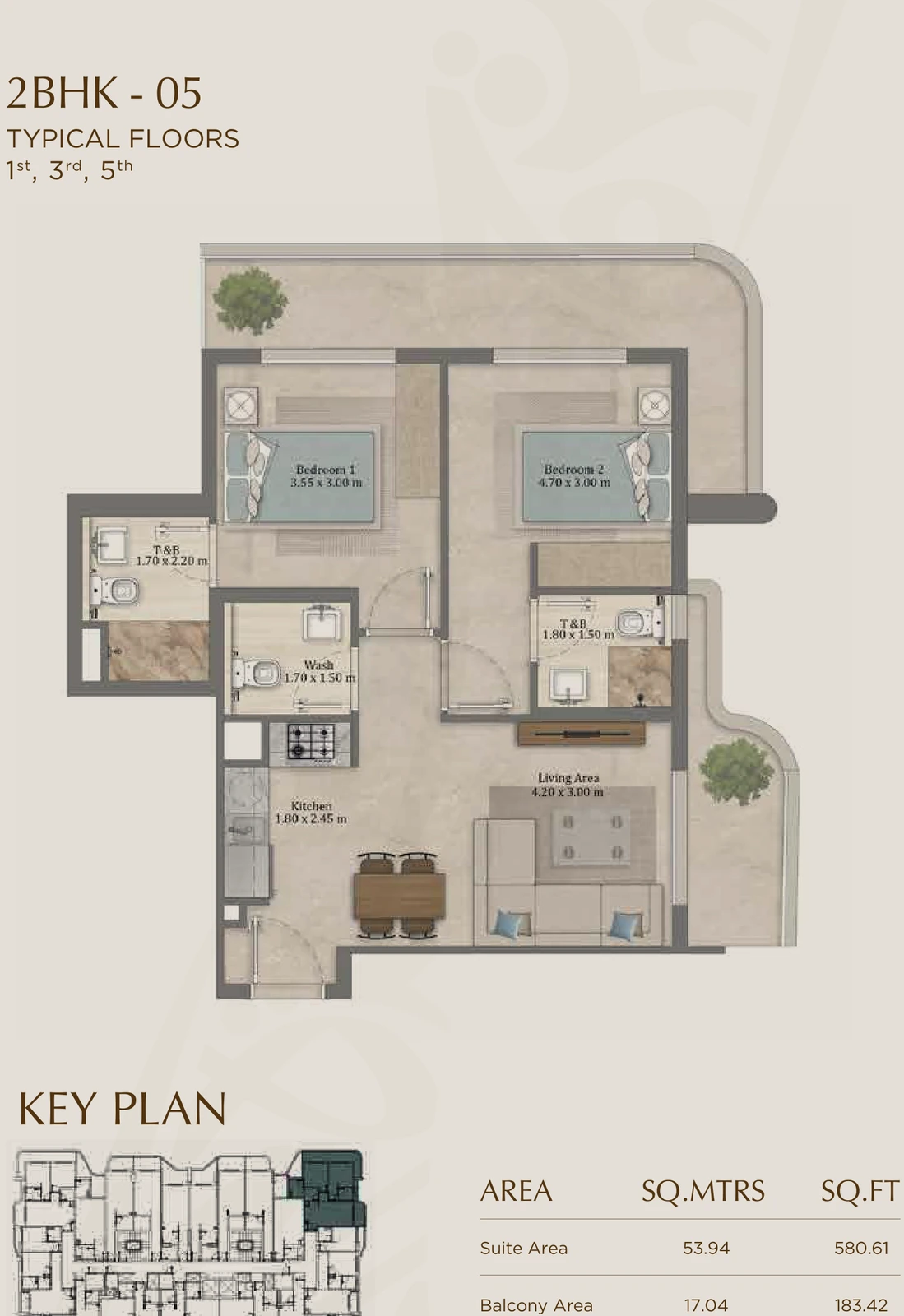 Floor plan for 05 (Floors 1, 3 & 5)