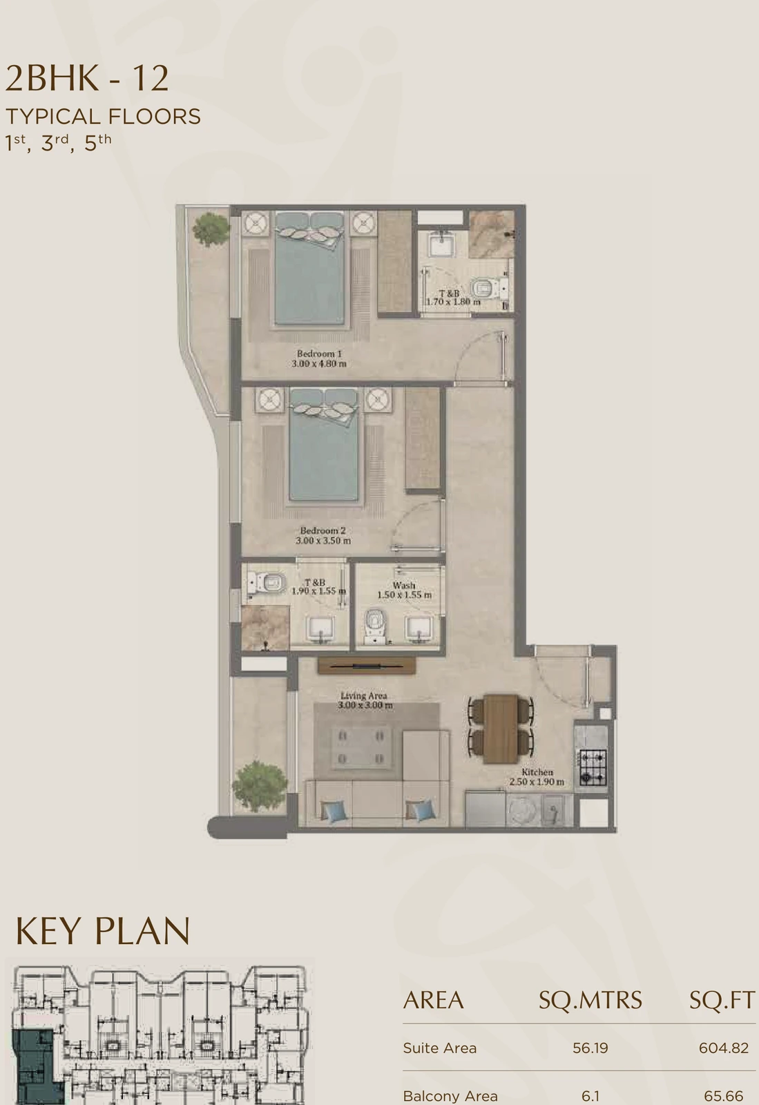 Floor plan for 12 (Floors 1, 3 & 5)