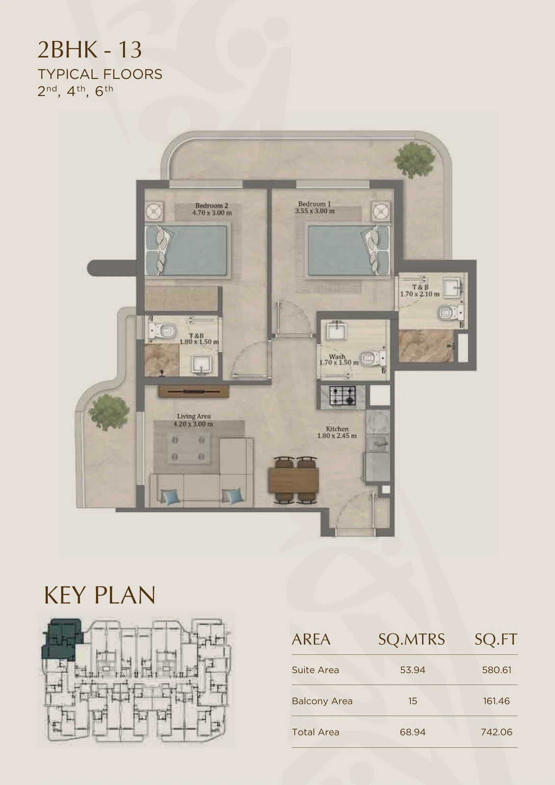 Floor plan for 13 (Floors 2, 4 & 6)