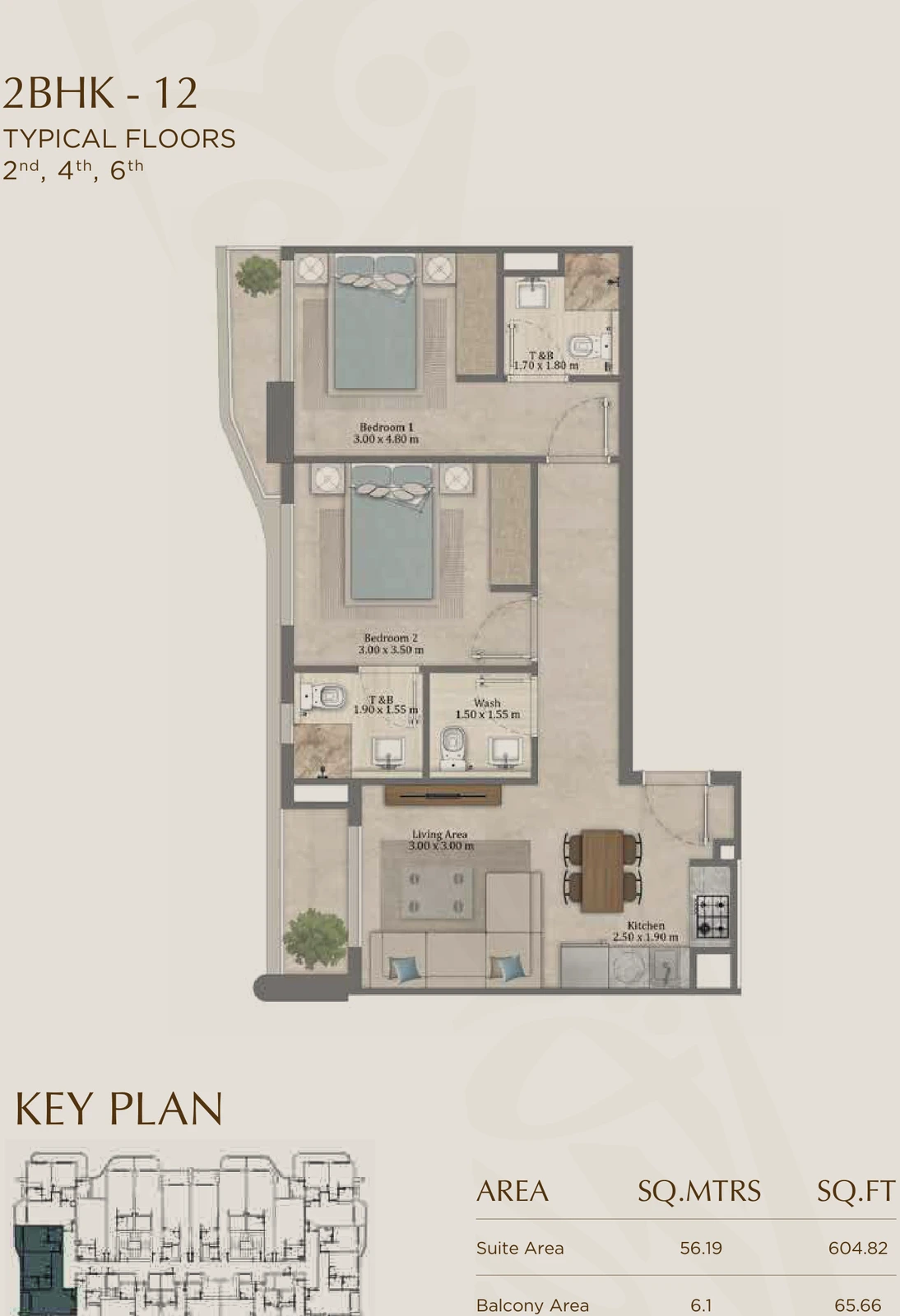 Floor plan for 12 (Floors 2, 4 & 6)