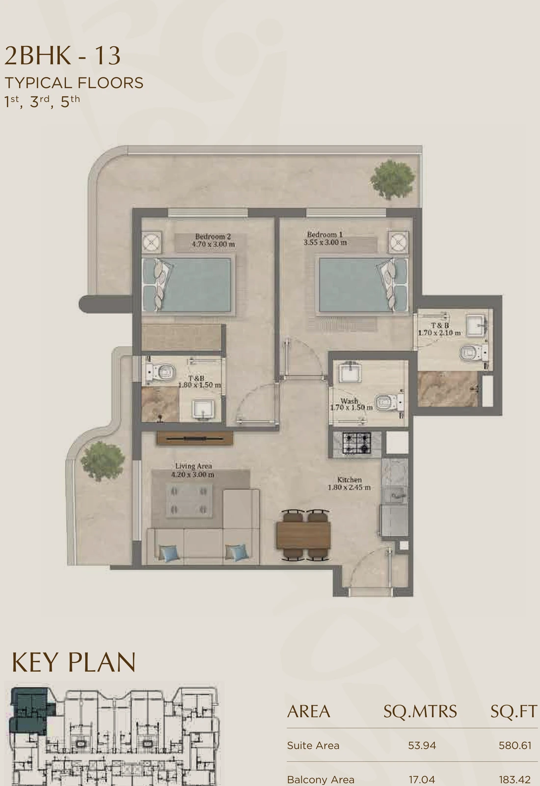 Floor plan for 13 (Floors 1, 3 & 5)
