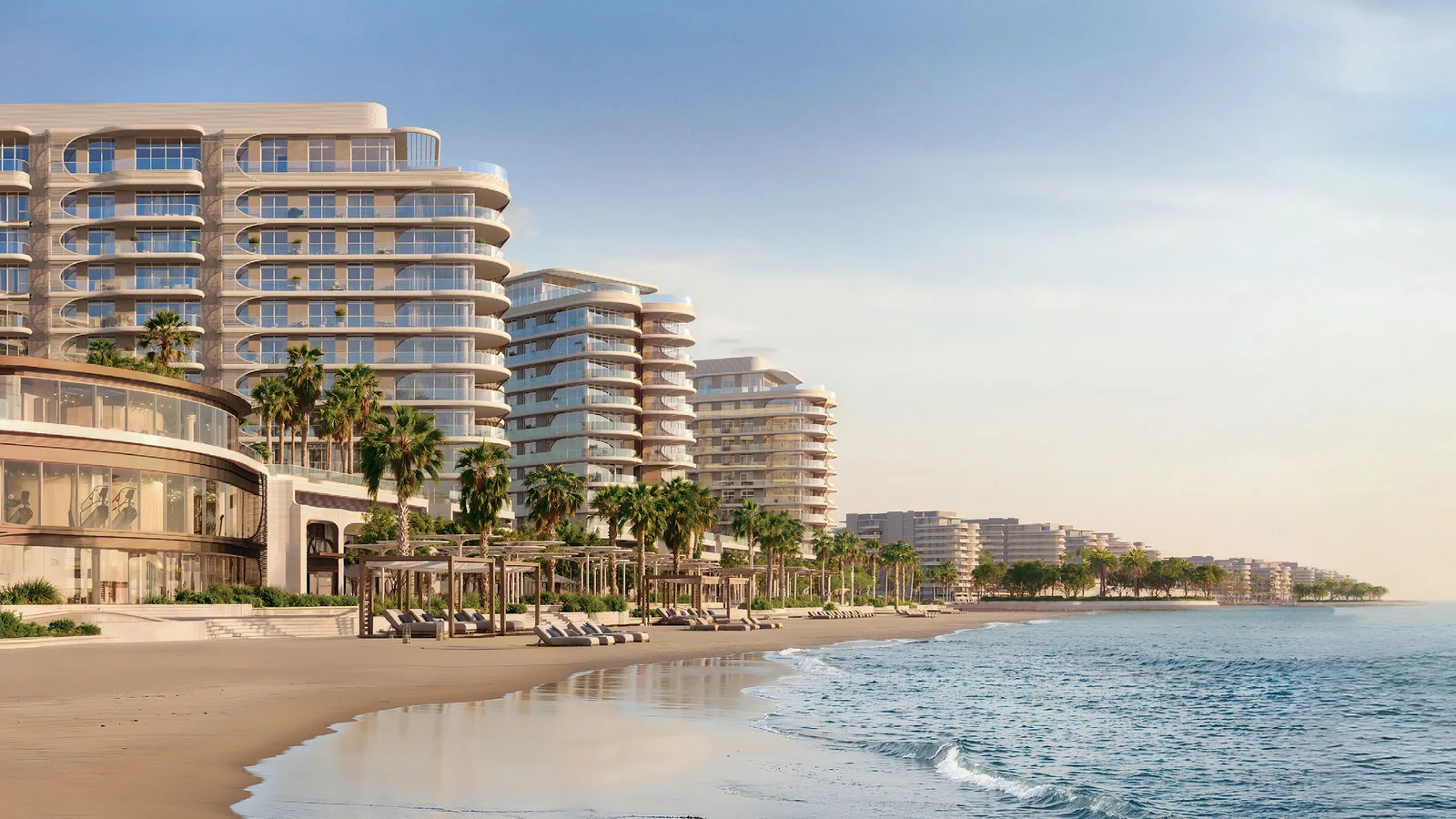 Fahid Beach Terraces towers beside the sandy shoreline