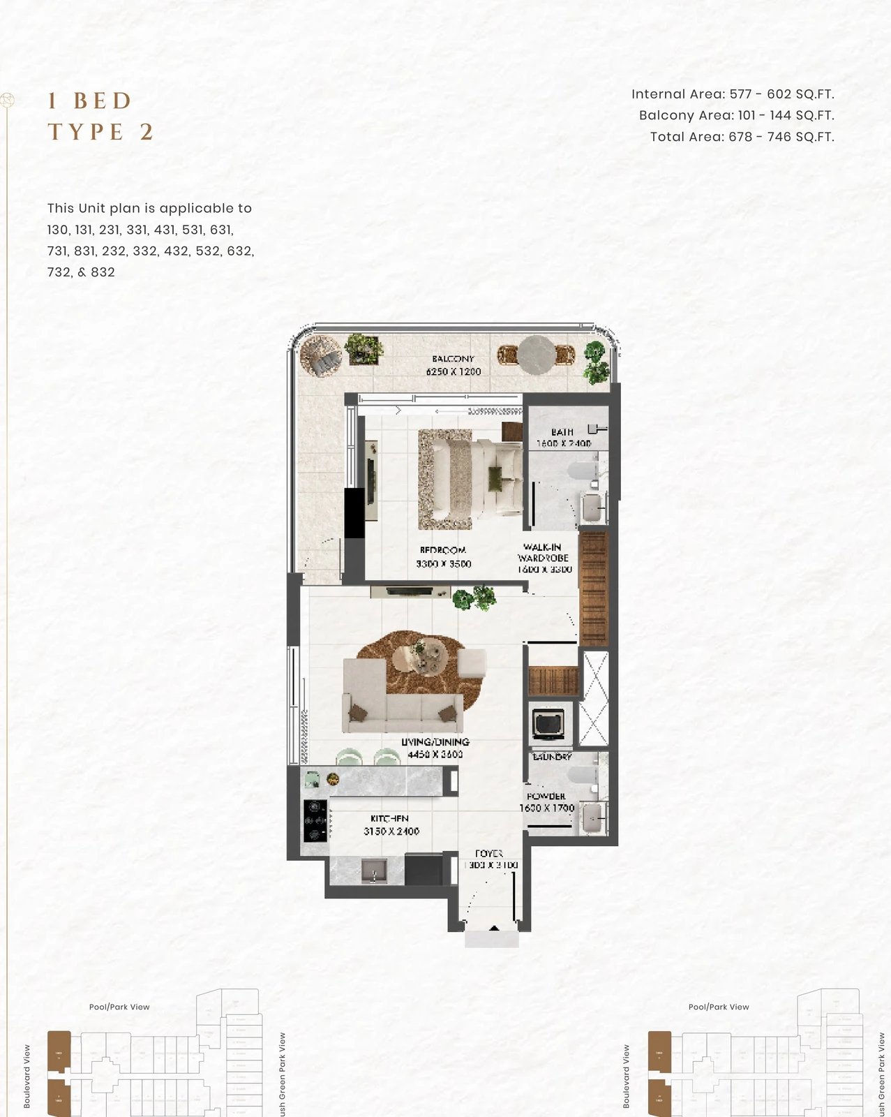 Floor plan for 1 Bedroom Type 2