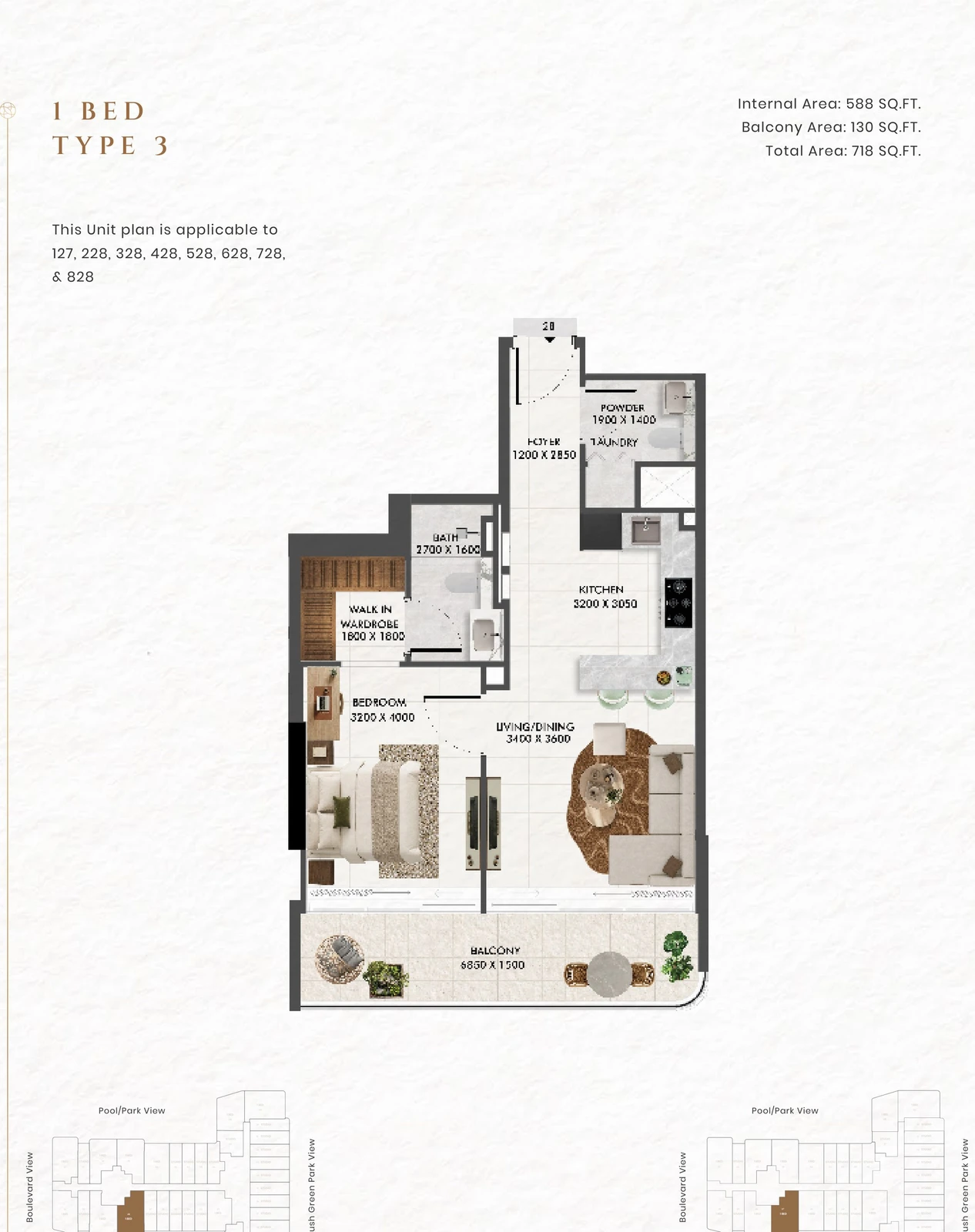 Floor plan for 1 Bedroom Type 3