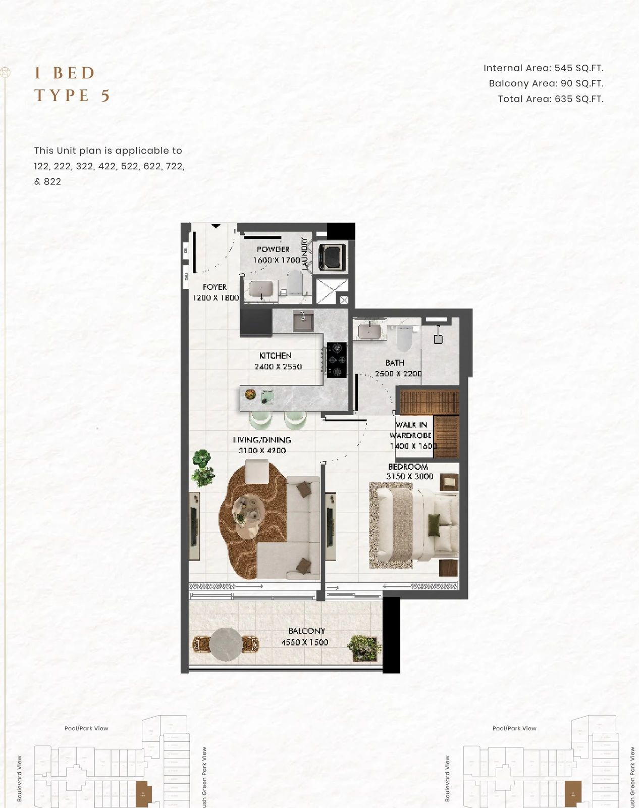 Floor plan for 1 Bedroom Type 5