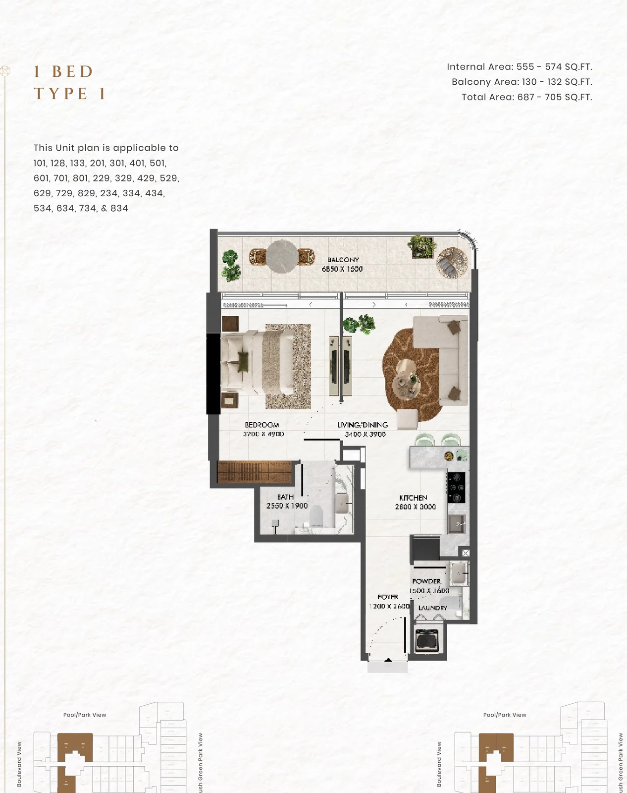 Floor plan for 1 Bedroom Type 1