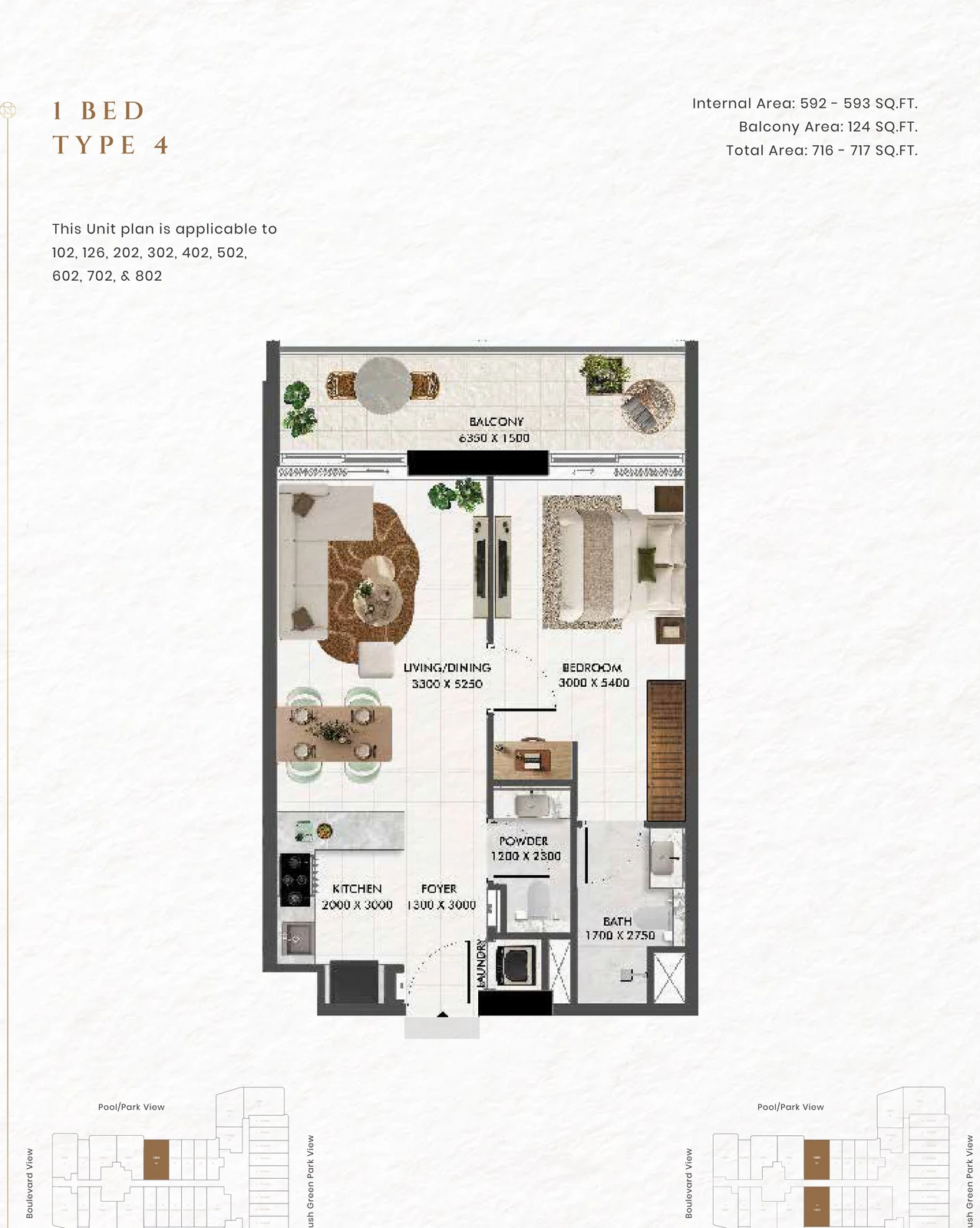 Floor plan for 1 Bedroom Type 4