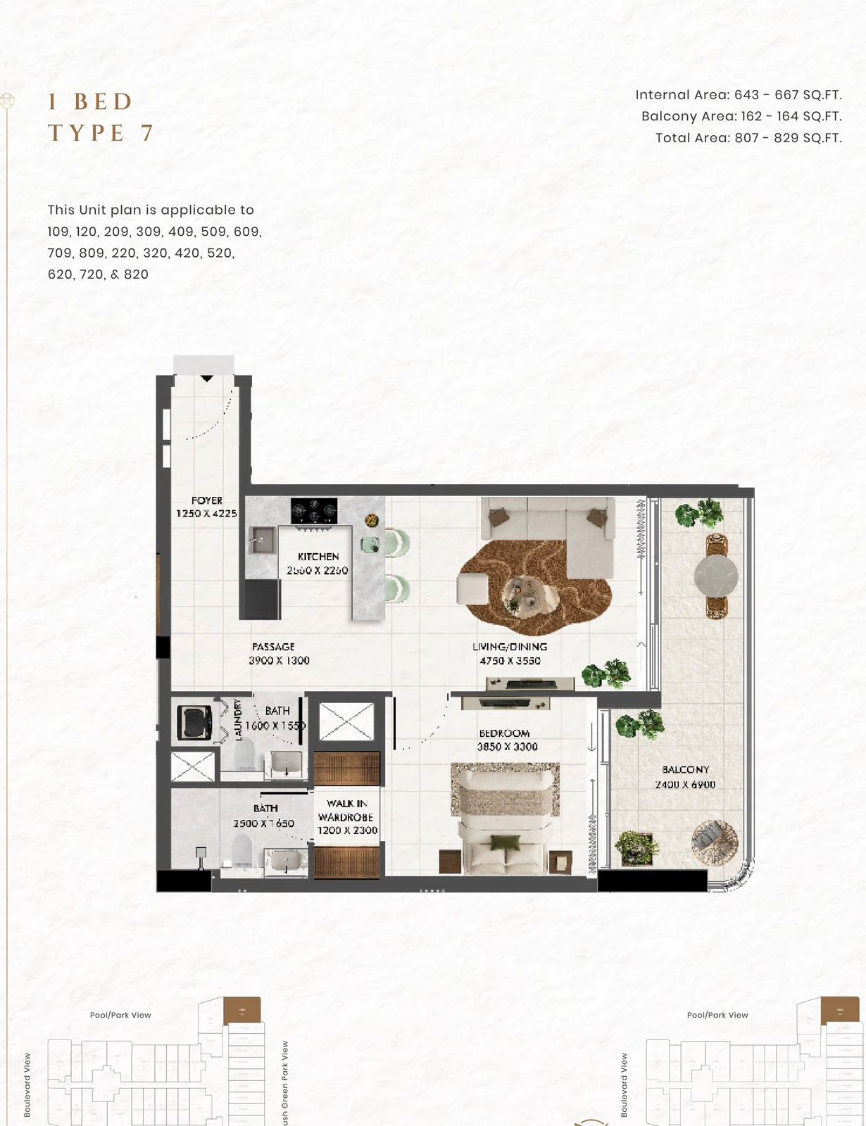 Floor plan for 1 Bedroom Type 7