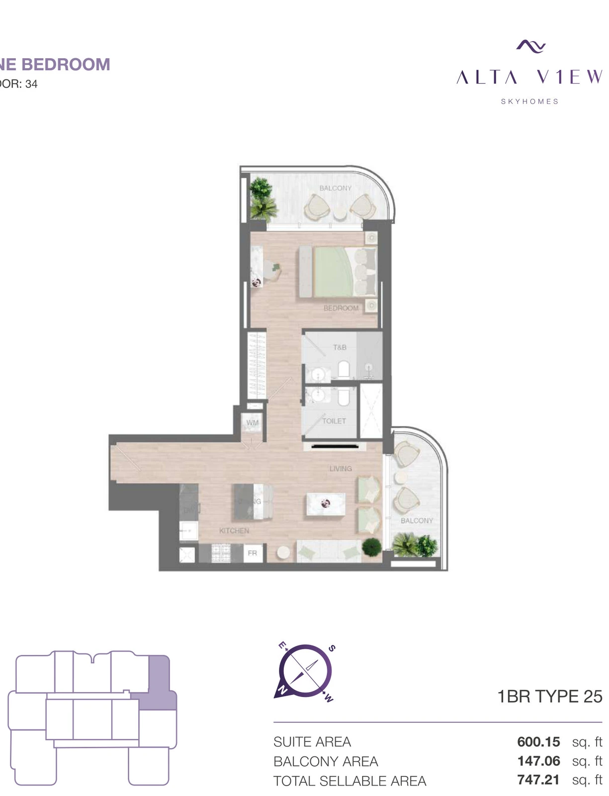 Floor plan for 1 Bedroom Type 25