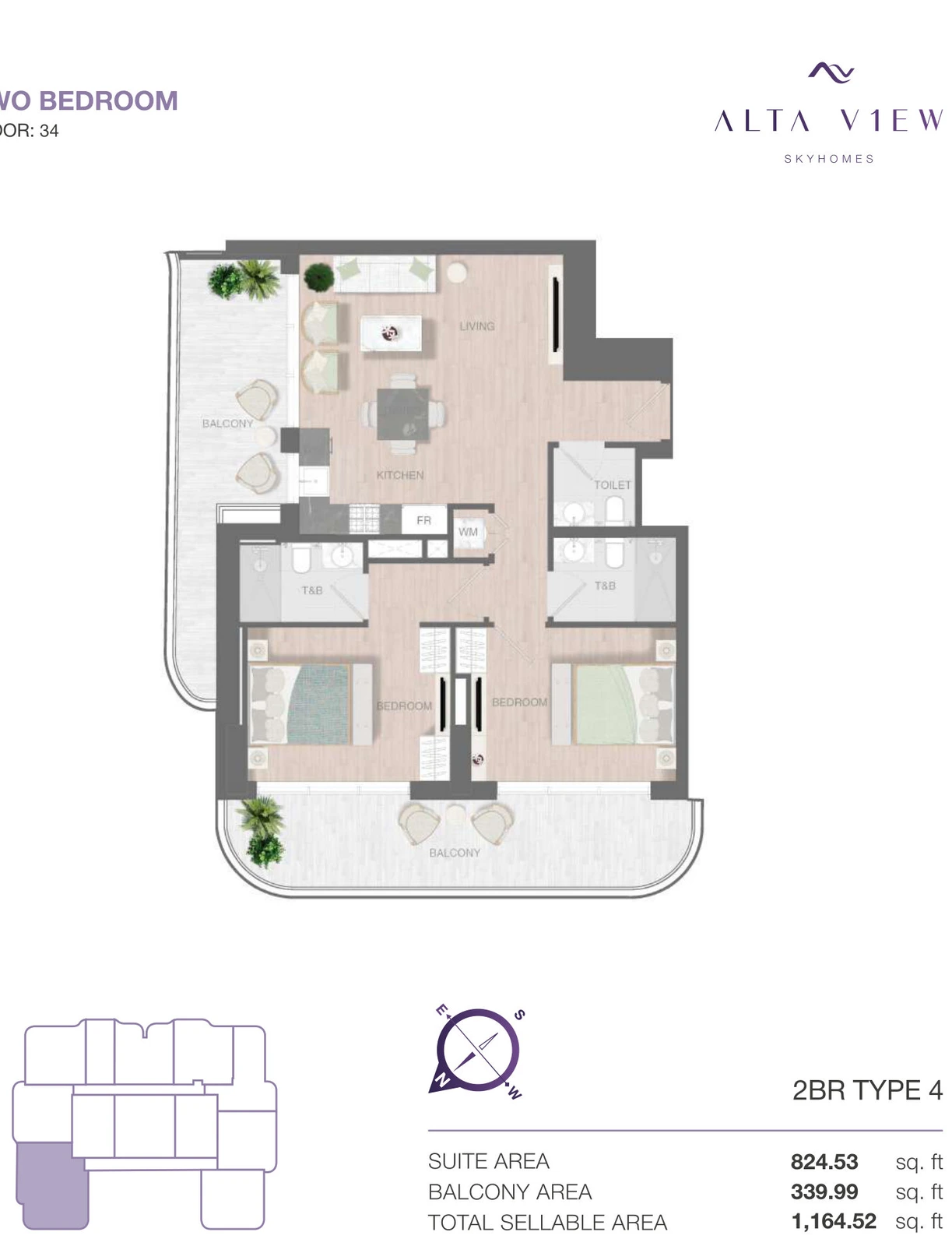Floor plan for 2 Bedroom Type 4