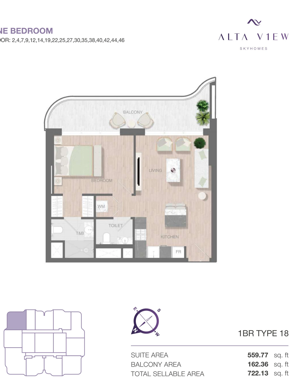Floor plan for 1 Bedroom Type 18