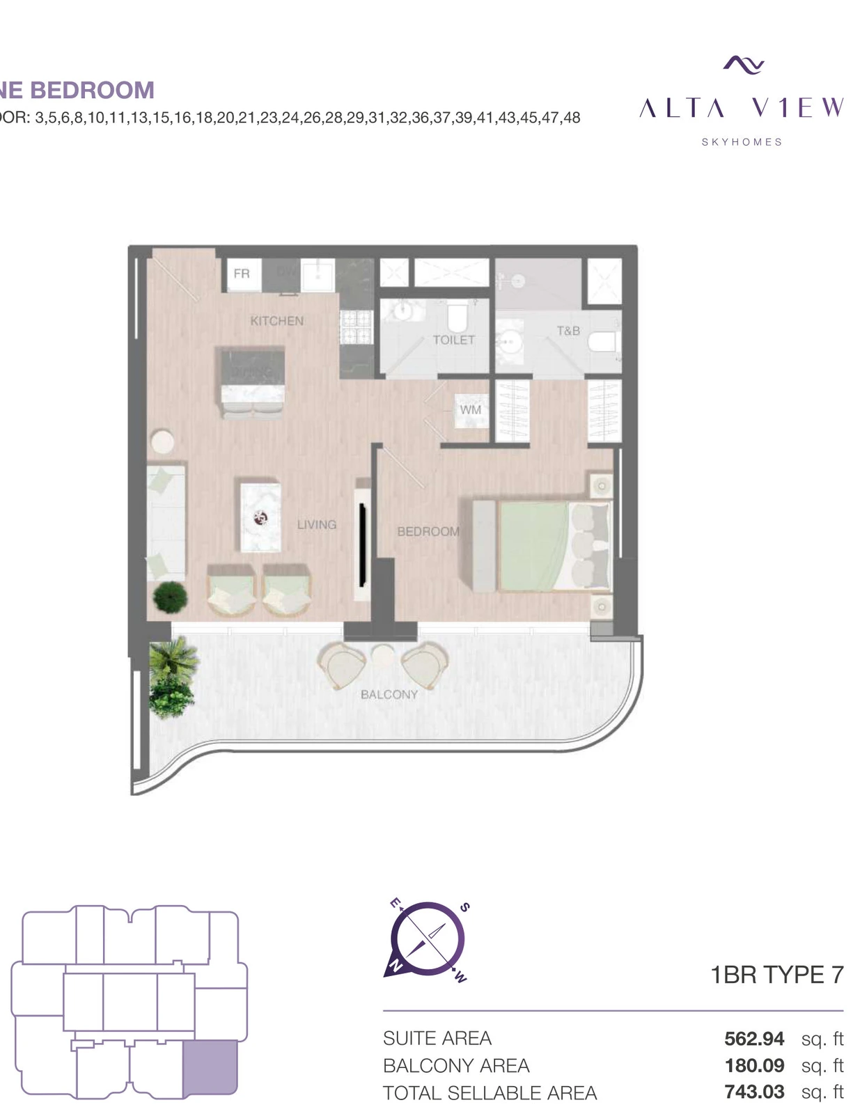 Floor plan for 1 Bedroom Type 7