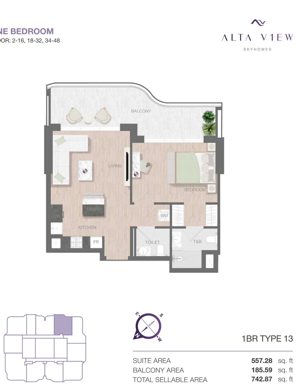 Floor plan for 1 Bedroom Type 13