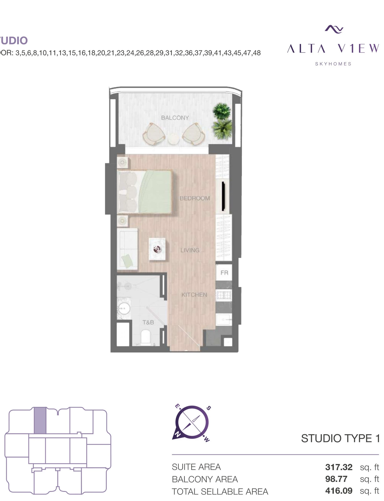 Floor plan for Studio Type 1