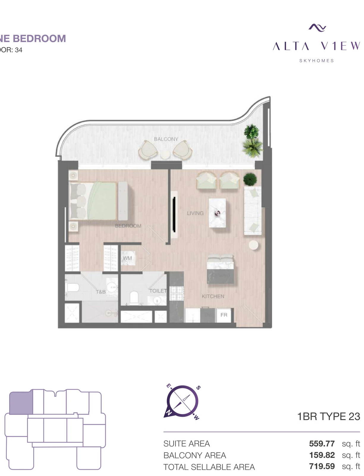 Floor plan for 1 Bedroom Type 23