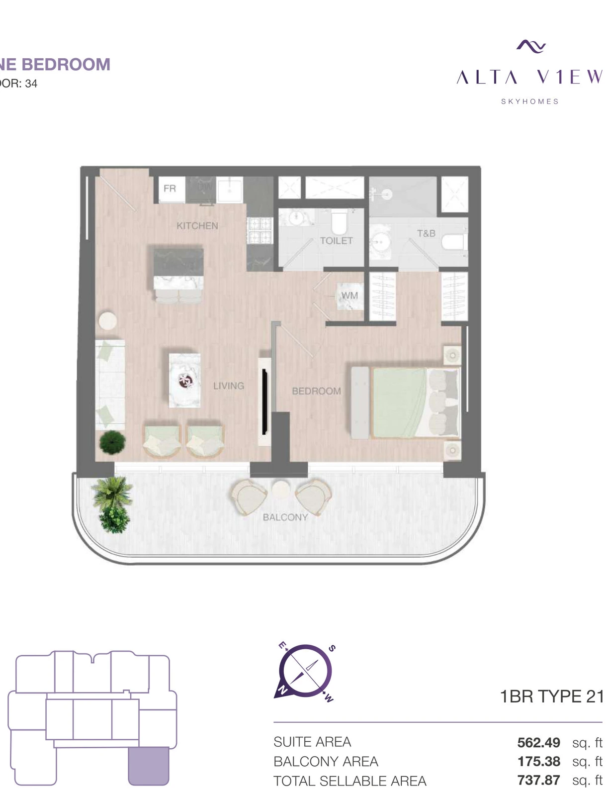 Floor plan for 1 Bedroom Type 21