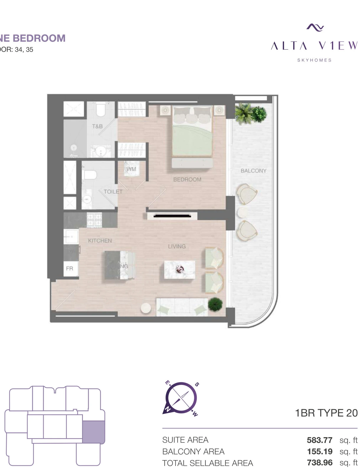 Floor plan for 1 Bedroom Type 20