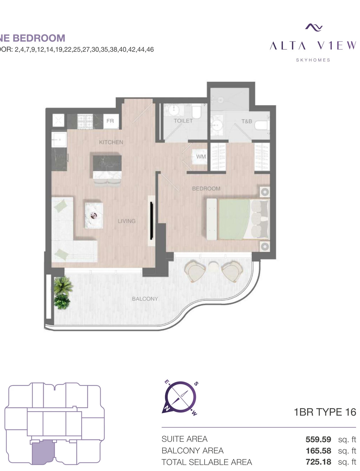 Floor plan for 1 Bedroom Type 16