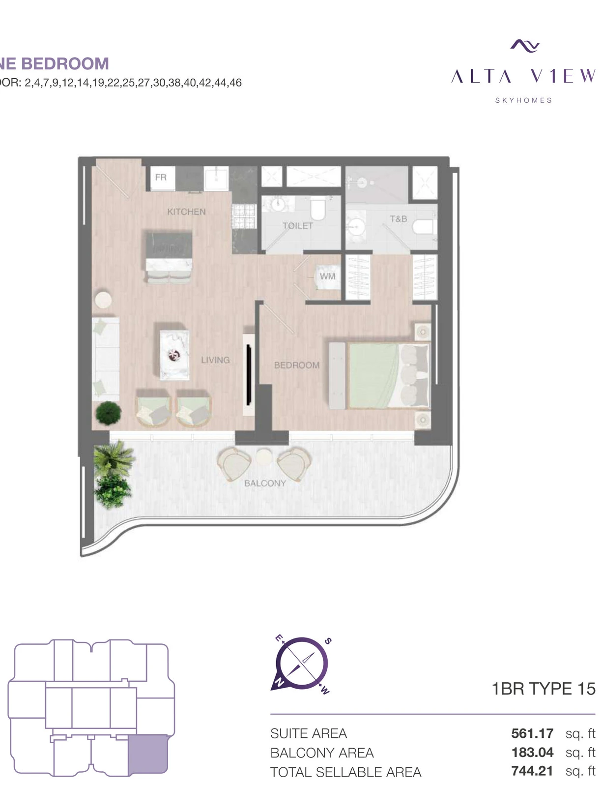 Floor plan for 1 Bedroom Type 15