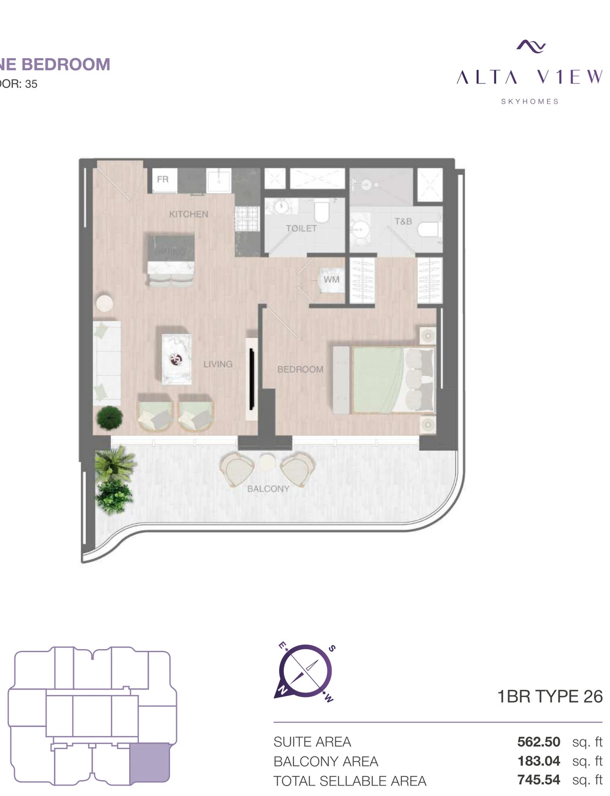 Floor plan for 1 Bedroom Type 26