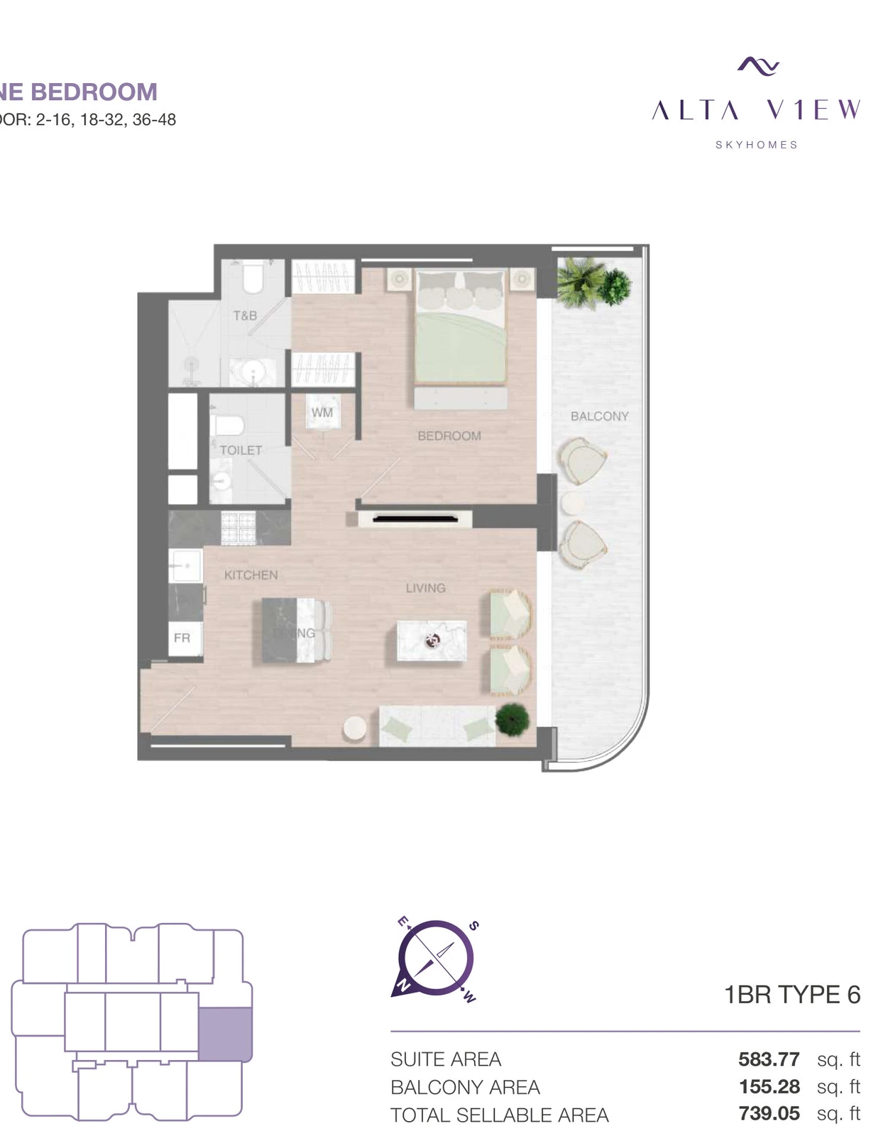 Floor plan for 1 Bedroom Type 6