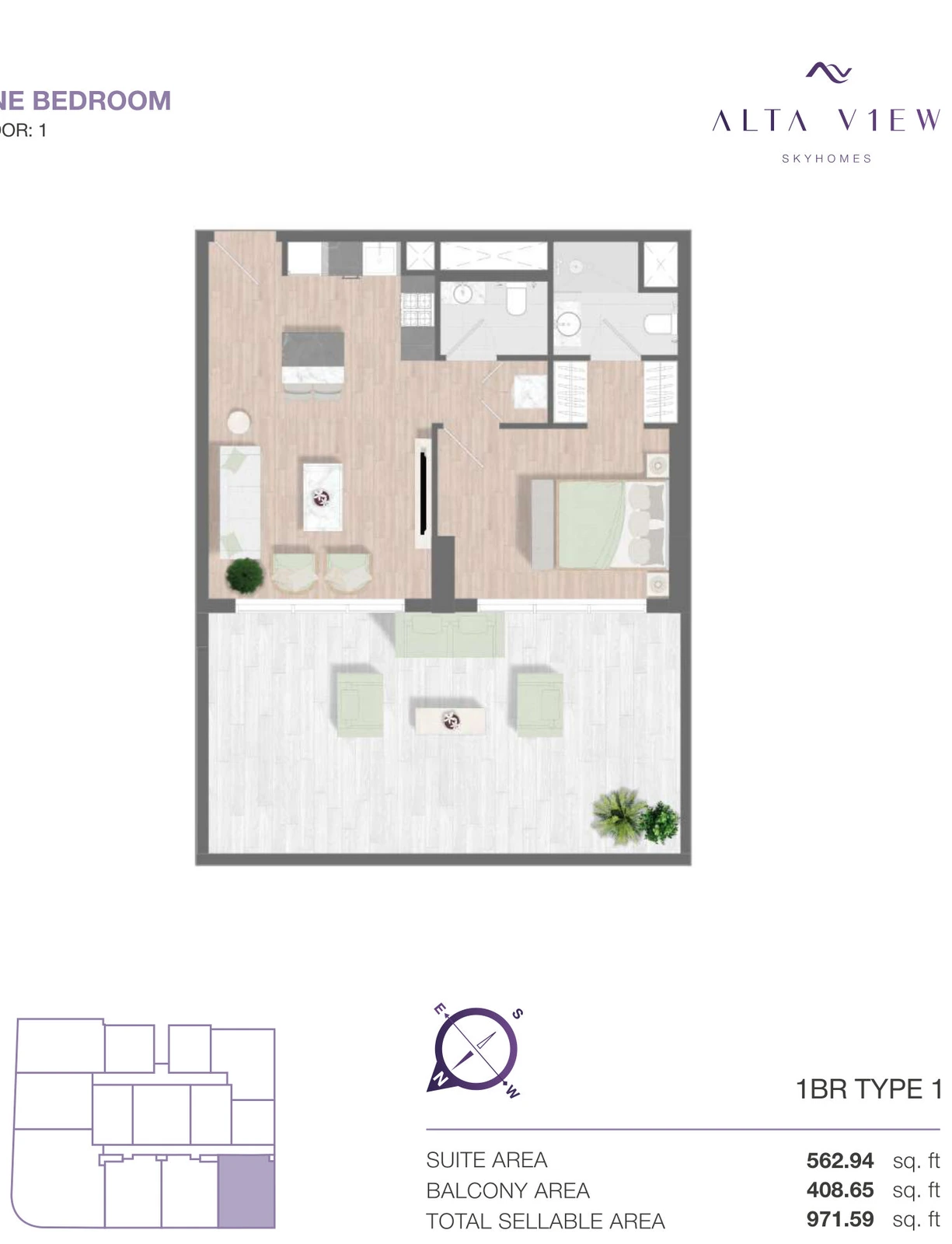Floor plan for 1 Bedroom Type 1