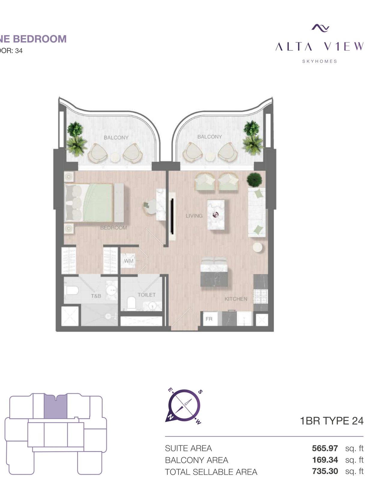 Floor plan for 1 Bedroom Type 24