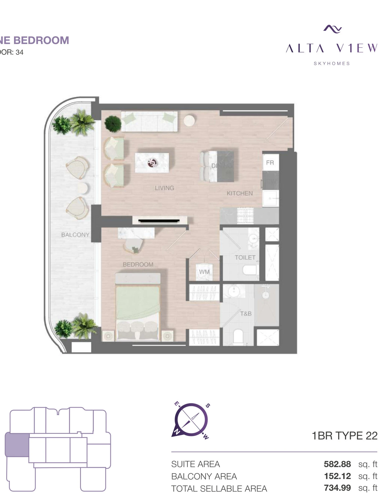 Floor plan for 1 Bedroom Type 22
