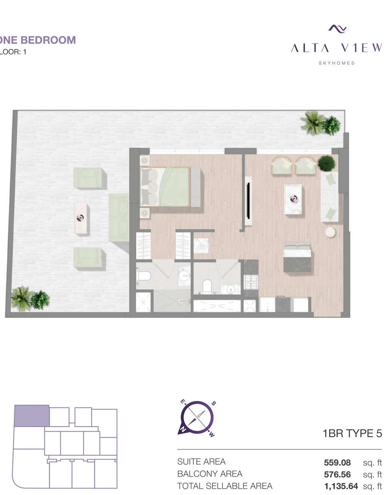 Floor plan for 1 Bedroom Type 5