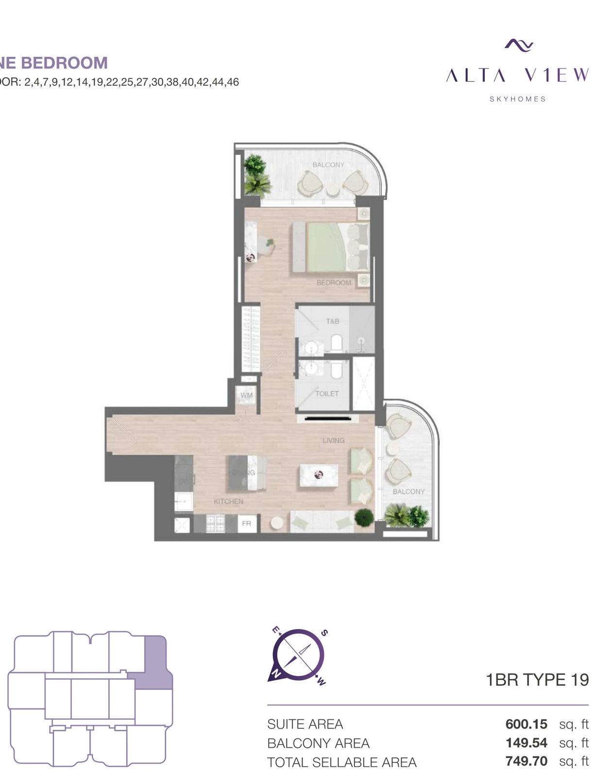 Floor plan for 1 Bedroom Type 19