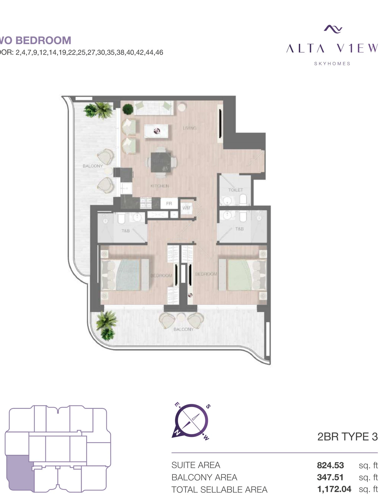 Floor plan for 2 Bedroom Type 3