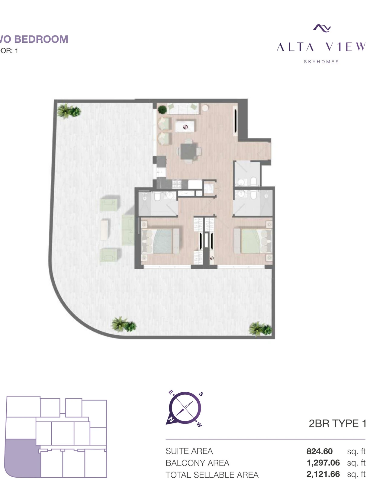 Floor plan for 2 Bedroom Type 1