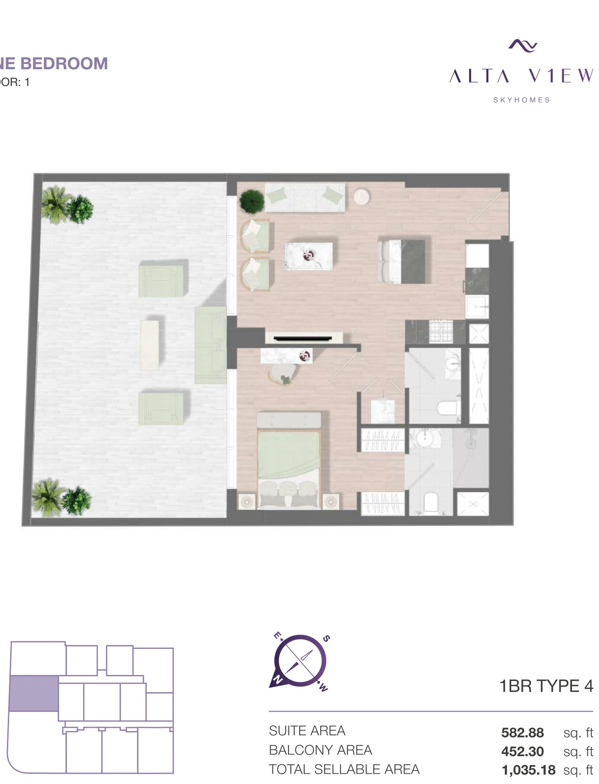 Floor plan for 1 Bedroom Type 4