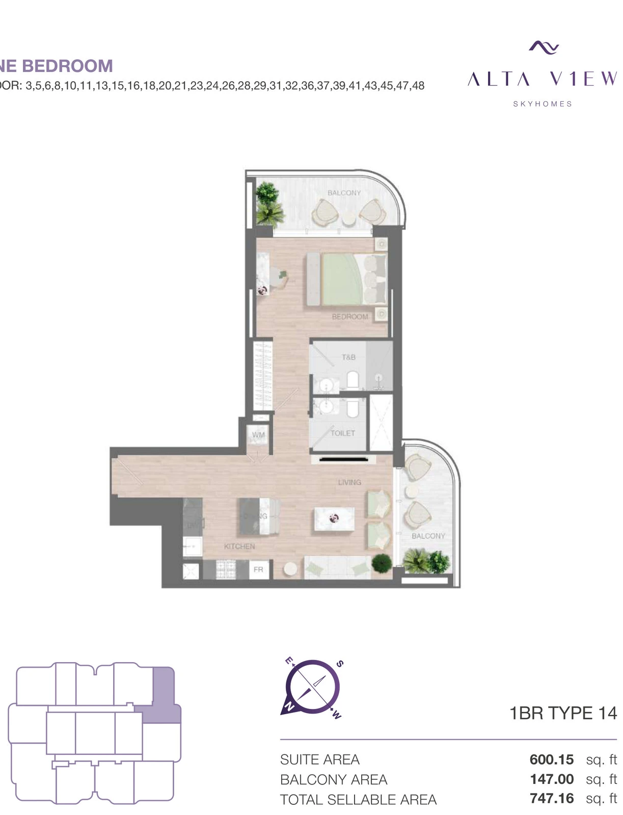 Floor plan for 1 Bedroom Type 14