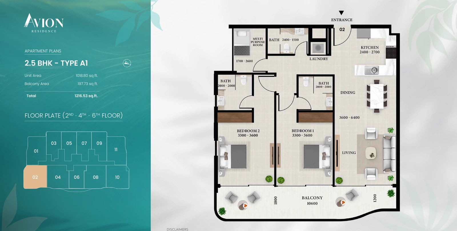 Floor plan for With Multipurpose Room Type A1 - Unit 02 Even Floors