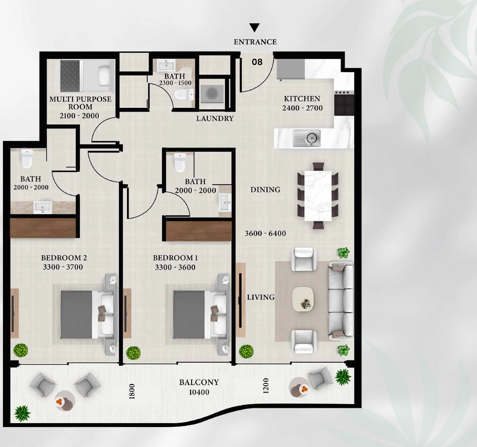 Floor plan for With Multipurpose Room Type A - Unit 08 Even Floors