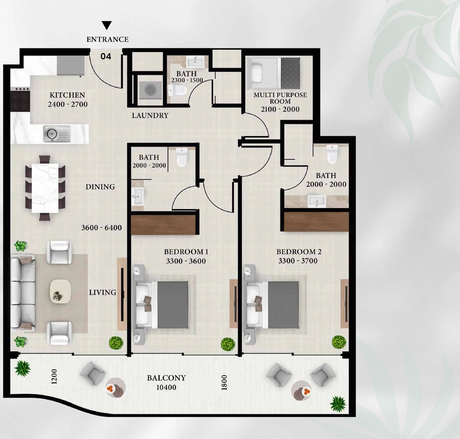 Floor plan for With Multipurpose Room Type B - Unit 04 Odd Floors
