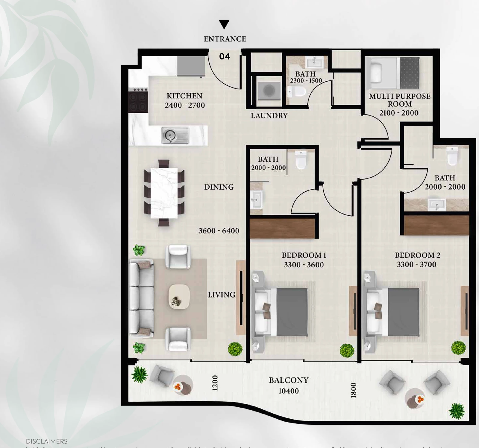 Floor plan for With Multipurpose Room Type B1 - Unit 04 Even Floors