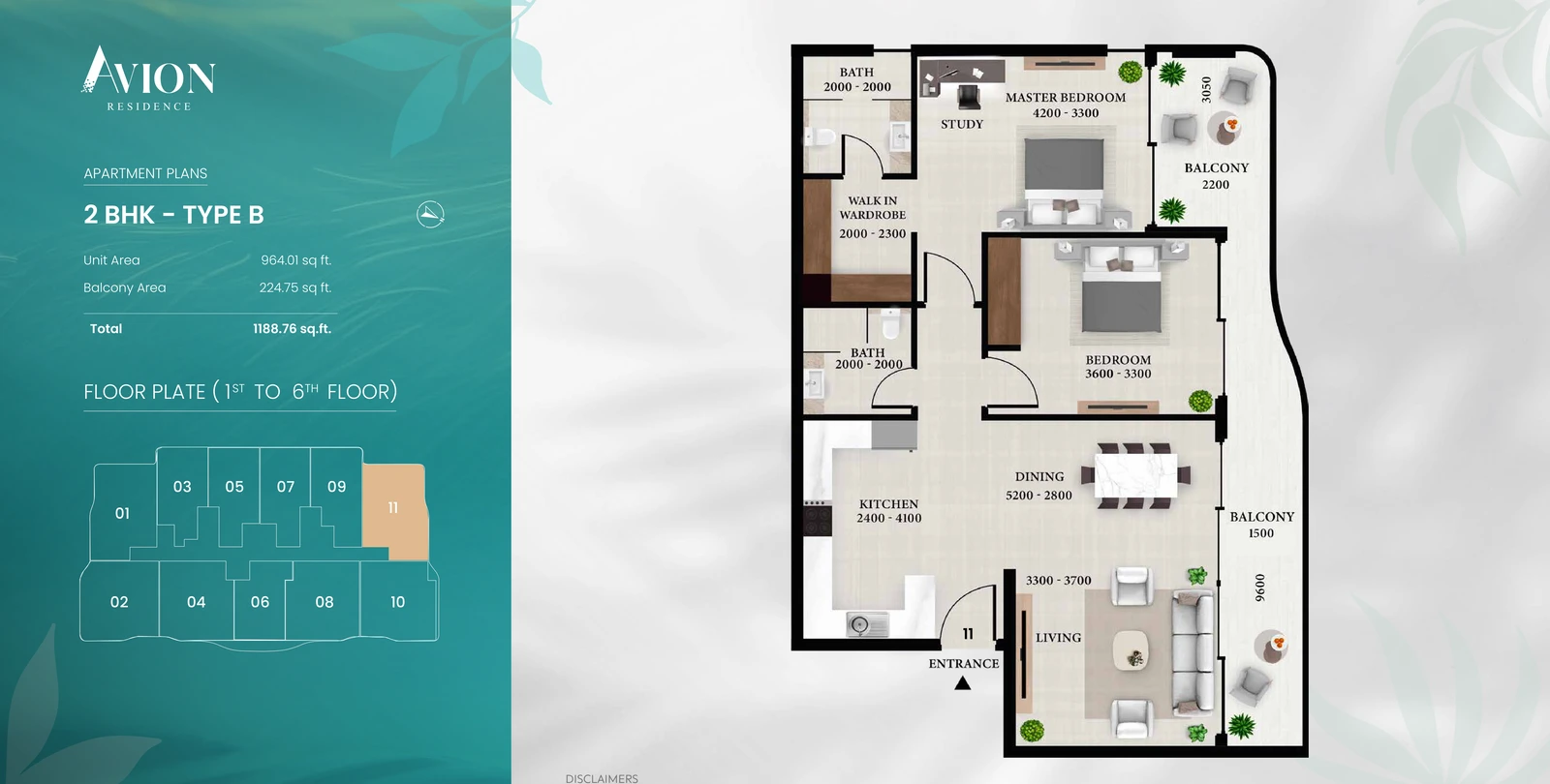 Floor plan for Type B - Unit 11