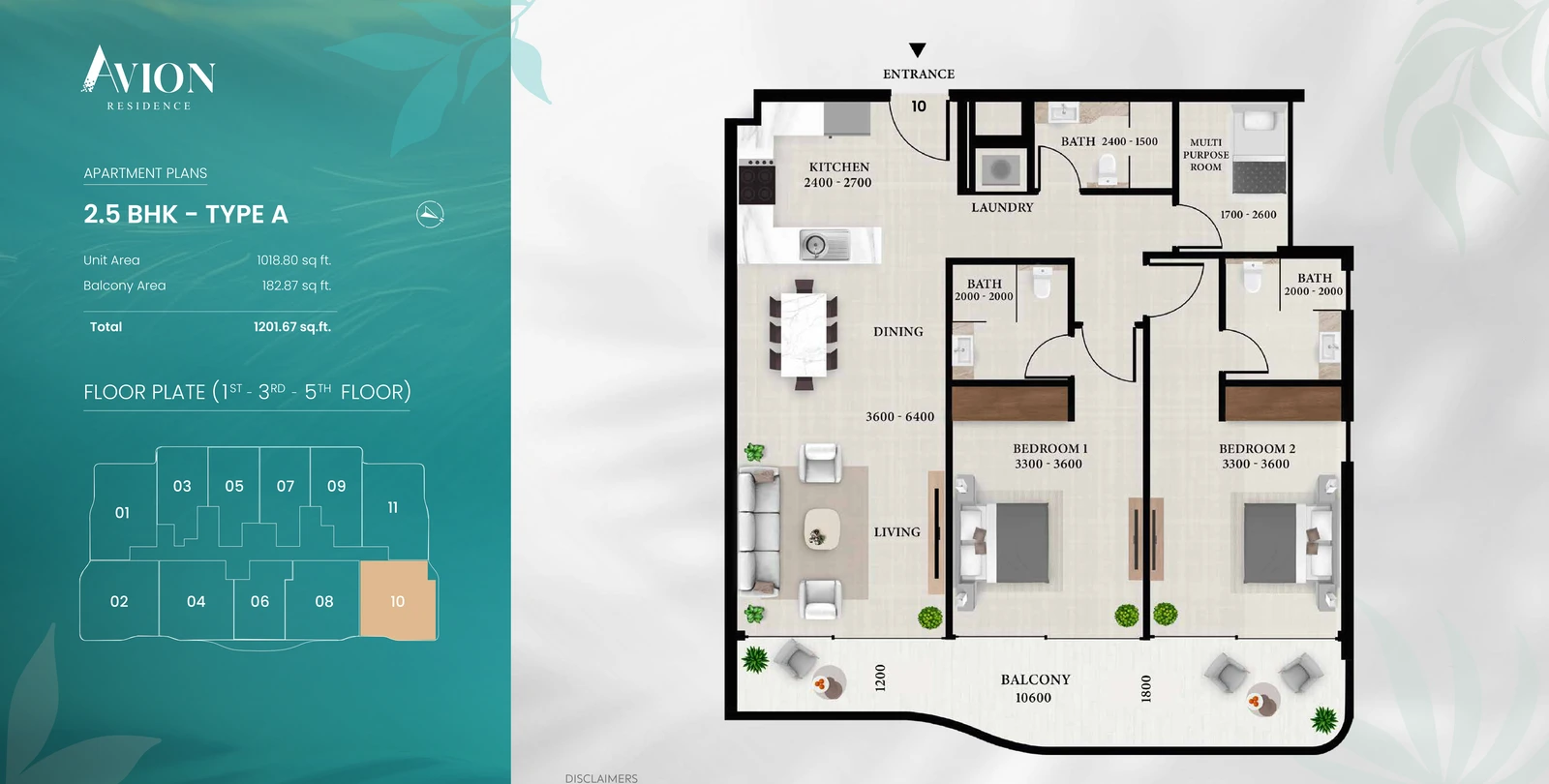Floor plan for With Multipurpose Room Type A - Unit 10 Odd Floors