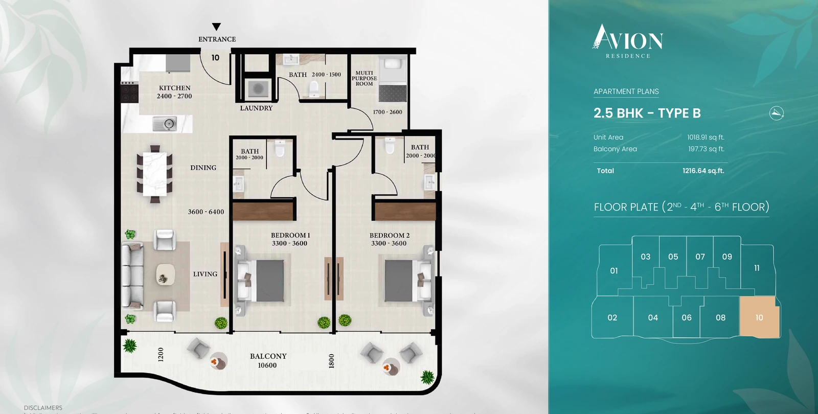 Floor plan for With Multipurpose Room Type B - Unit 10 Even Floors