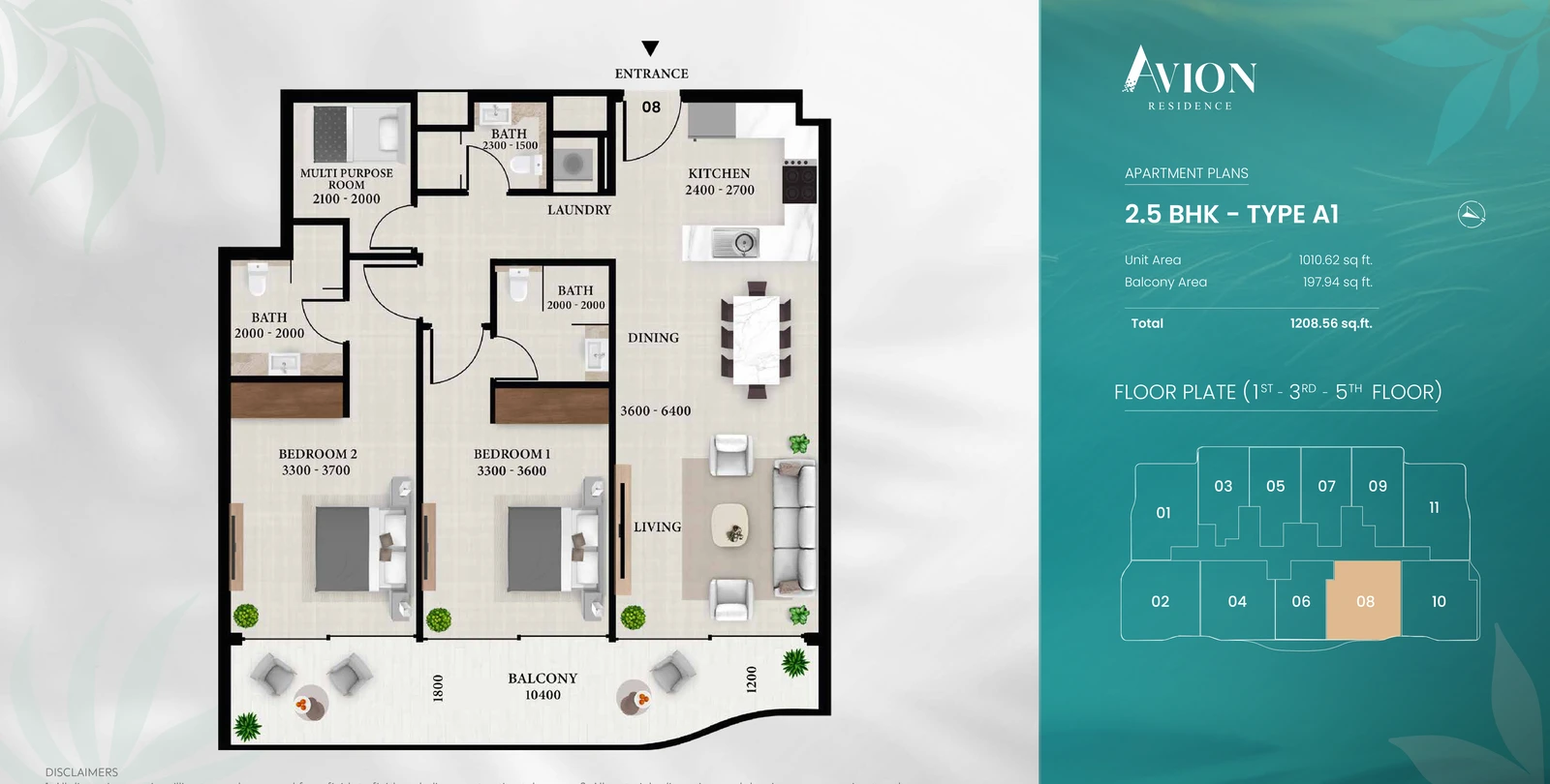 Floor plan for With Multipurpose Room Type A1 - Unit 08 Odd Floors