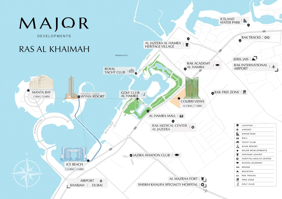 Ice Beach location map showing Marjan Beach and nearby Ras Al Khaimah landmarks