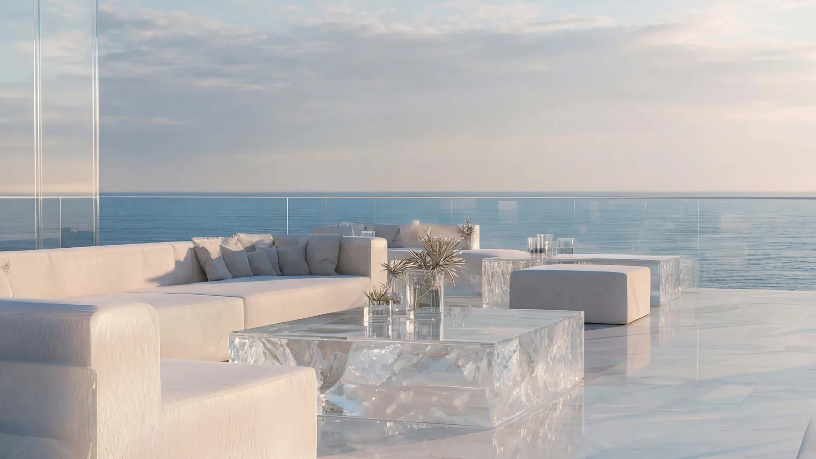 Sea-facing Sky Ice Lounge terrace at Ice Beach
