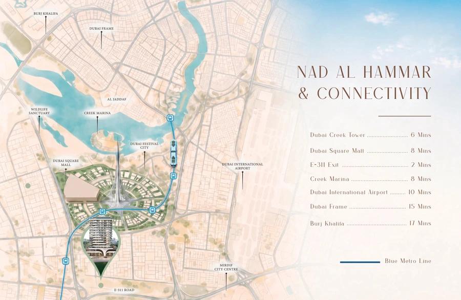 Location and connectivity map for La Vera Creek in Nadd Al Hammar