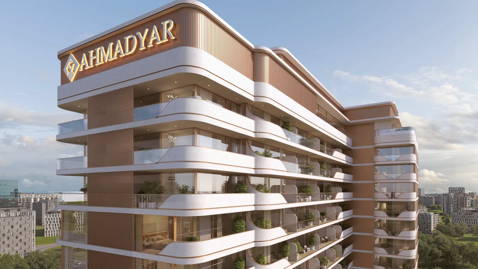 Curved balcony facade at La Vera Creek